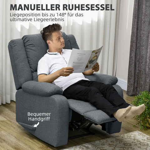 Rootz Recliner Chair - Adjustable Lounge Chair - Comfy Armchair - Thick Padding - Steel Frame - Dark Gray - 87cm x 96cm x 98cm