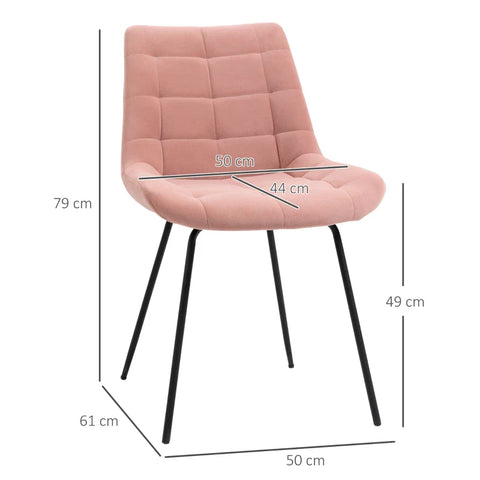 Rootz 2 Dining Room Chairs - Accent Chairs - Kitchen Chairs - Retro Velvet Look - Foam-steel -  Pink - 50cm X 61cm X 79cm