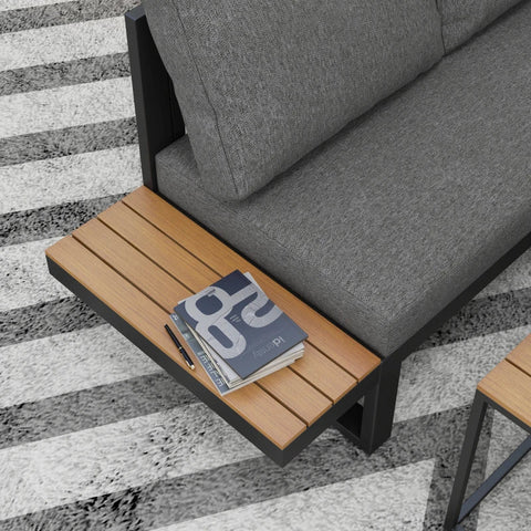 Rootz Outdoor Seating Group - 5-piece Lounge Furniture - Garden Furniture Set - Coffee Table - Seat Cushions - Gray + Natural - 148 cm x 61 cm x 71.5 cm