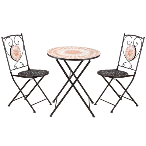 Rootz 3 Piece Bistro Set - Balcony Furniture - Outdoor Patio Set - Mosaic Design - Foldable & Water-Resistant - 61cm x 70cm Table, 39cm x 52cm x 90.5cm Chairs