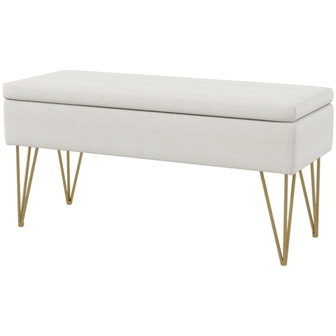 Rootz Bed Bench with Storage Space - Bedroom Bench - Ottoman - Cream Fabric - Gold Hairpin Legs - 100cm x 40cm x 49cm