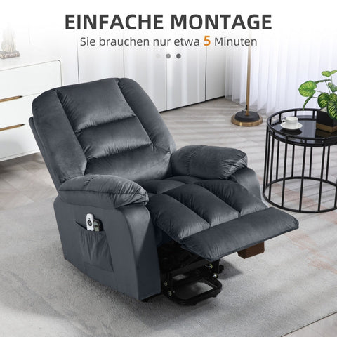 Rootz Electric TV Chair with Stand-Up Aid - Recliner Chair - Lift Chair - Ultimate Comfort - Gentle Lifting - Vibrating Massage - 85cm x 94cm x 107cm - Velvet Fabric