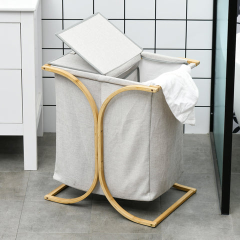 Rootz Bamboo Laundry Basket - Laundry Storage Basket - Clothes Hamper - Natural Touch - 55L x 40W x 62H cm - Grey