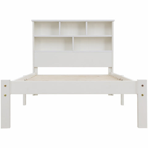 Rootz Solid Wood Single Bed - Storage Bed - Bookcase Headboard - Sturdy & Stylish - 219cm x 100cm x 93cm