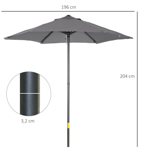 Rootz Parasol Ø196cm - Sunshade - Balcony Screen - Portable Shade - Aluminum Frame - Ø1.96m x 2.04hm  Grey