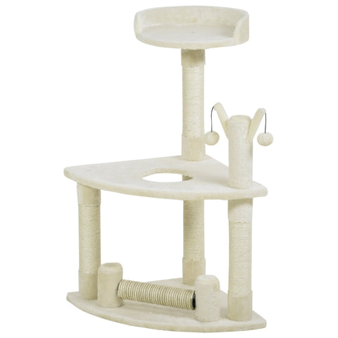 Rootz Cat Tree - Scratching Post - Cat Bed - Interactive Toys - Sisal Posts - Cozy Bed - Sturdy and Durable - 48cm x 48cm x 91cm Cream White