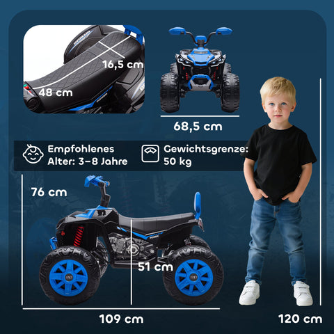 Rootz Children's Electric Quad - Kids Ride-On Vehicle - 24V Power - Dual Motors - 6.5 km/h - Blue - 109cm x 68.5cm x 76cm - USB & MP3