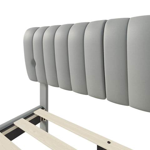 Rootz Gray Upholstered Bed - Modern Bed Frame - Easy-Care Bed - Removable Backrest - PU Material - 203cm x 148cm x 107.5cm
