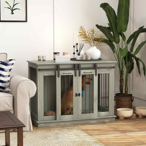 Rootz Dog Cage - Dog Box - Transport Box for Dogs - Lockable - 120L x 60B x 88.5H cm - Easy to Clean - Flexible Design - Rustic Grey