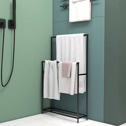Rootz Standing Towel Rack - Towel Holder - Bathroom Organizer - Metal Frame - Rust-Resistant - Compact Design - 66cm x 20cm x 110cm