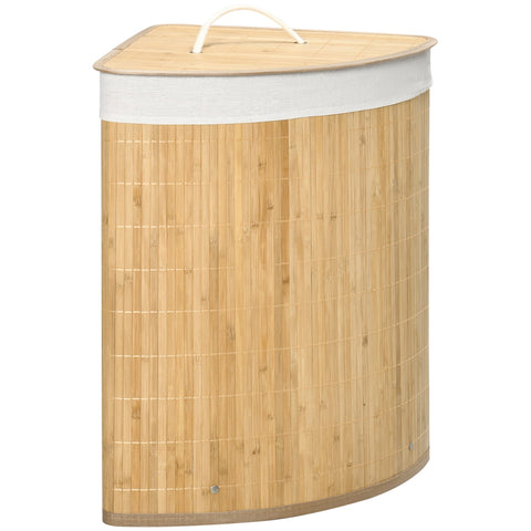 Rootz Bamboo Corner Laundry Basket - Hamper - Clothes Organizer - 55L Capacity - 38x38x57cm Brown & White