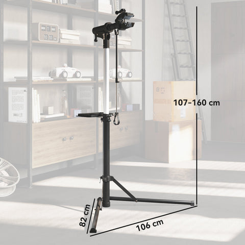 Rootz Bicycle Repair Stand - Bike Holder - Maintenance Stand - Height Adjustable - Foldable Design - 82cm x 106cm x 107-160cm- Black, Silver