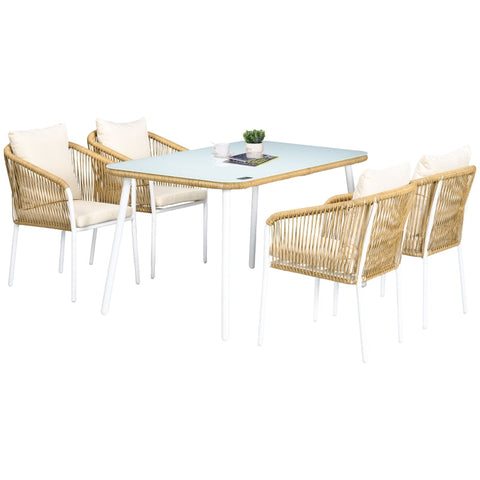 Rootz 5-Piece Garden Set - Outdoor Furniture - Patio Seating - Space-Saving Design - Durable & Weather-Resistant - Luxurious Comfort - Table: 140L x 80W x 74H cm, Chairs: 57W x 60D x 77H cm