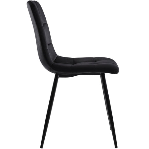 Rootz Set of 4 Black Dining Chairs - Velvet Look - Padded Comfort - Ergonomic Design - 44L x 46W x 86H cm - Metal Frame - Easy Assembly