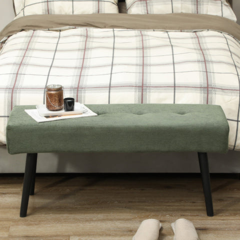 Rootz Upholstered Bench - Bed End Bench - Shoe Bench - 13cm Foam Cushion - 100 x 36 x 45 cm - Green