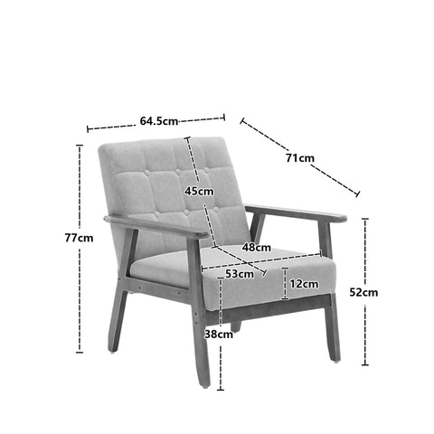 Rootz Leisure Chair - Mid-Century Modern Chair - Lounge Chair - Solid Wood - Linen Fabric - 71cm x 64.5cm x 77cm