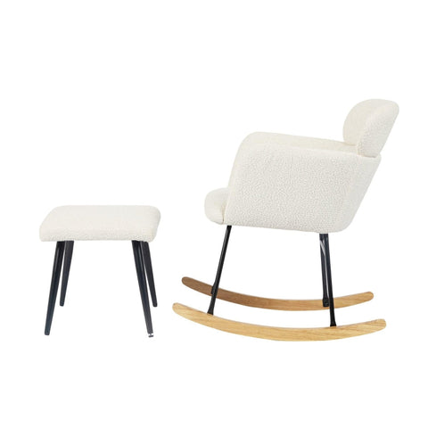 Rootz Elegant White Rocking Chair Set - Glider Chair - Lounge Chair - Ultimate Comfort - 61L x 72.5W x 82H cm - Footstool 52L x 41W x 40H cm