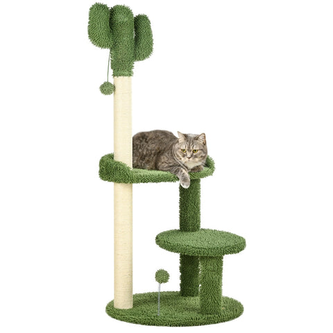 Rootz Cat Tree - Cactus Design - Cat Scratching Post - Cat Activity Center - Durable Chipboard - Soft Fabric Cover - 2 Play Balls - 49cm Base x 111cm Height