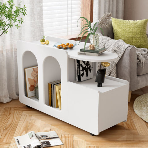 Rootz White Side Cabinet - Storage Trolley - Rolling Cart - High Stability - 82x30x53 cm