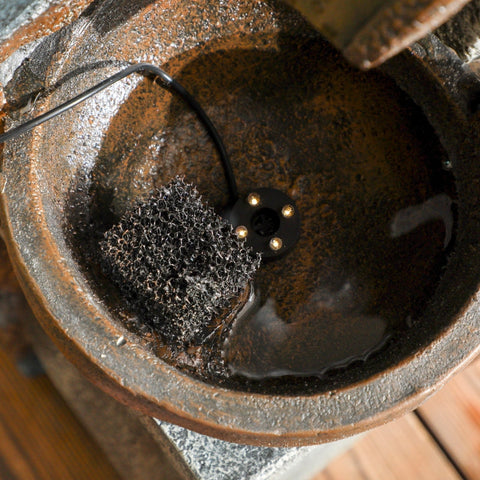 Rootz Garden Fountain - Brick Look - 5-Tier Cascade - Solar Powered - LED Lights - 107cm - Weatherproof Resin - Grey/Brown