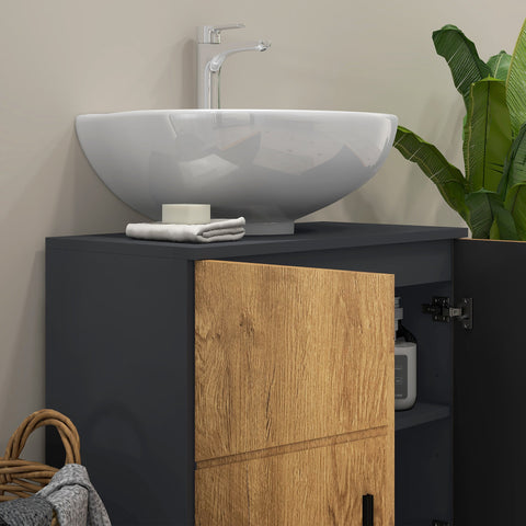 Rootz 2 Door Vanity Unit - Bathroom Cabinet - Storage Cupboard - MDF & Chipboard Durability - 60cm x 30cm x 60cm - Brown- Grey