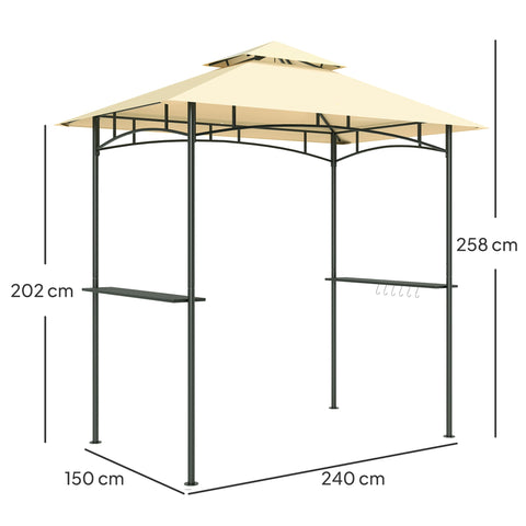 Rootz Grill Pavilion with LED - Garden Gazebo - BBQ Shelter - Water-Repellent & Flame-Retardant - 240 x 150 x 258 cm