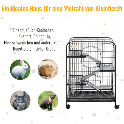 Rootz 3-Tier Rollable Small Animal Cage - Rodent Enclosure - Pet Home - Easy Access & Transport - 64 x 43.5 x 93cm