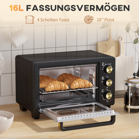 Rootz Mini Oven - Toaster Oven - Compact Cooker - 60-Min Timer - 44cm x 32cm x 28.1cm - Perfect for Small Kitchens and Studio Apartments