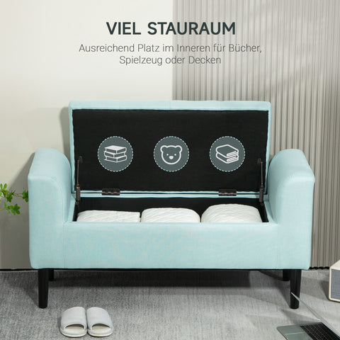 Rootz Upholstered Storage Bench - Linen-Like Polyester - Entryway Bench - Ample Storage - 100 x 40 x 44 cm - Green