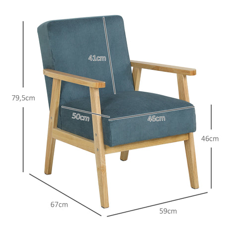 Rootz Lounge Chair - Single Seat - Cord Armchair - Mid-Century Modern Design - Comfort & Style - 59x67x79.5cm