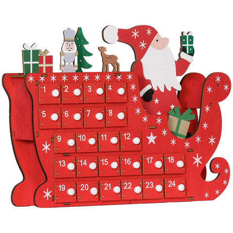 Rootz Santa Sleigh Advent Calendar - Christmas Countdown - Desk or Mantel Decor - 24 Compartments - Reusable - Red - 22.5cm x 8cm x 36cm