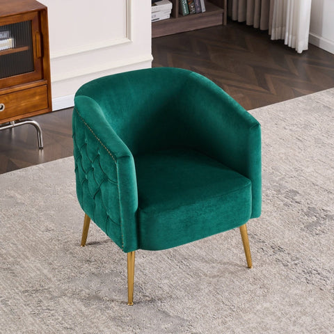 Rootz Stylish Reading Chair - Bucket Chair - Armchair - High-Density Foam Comfort - 65.27L x 64.77W x 73.66H cm - Dark Green Luxury Design