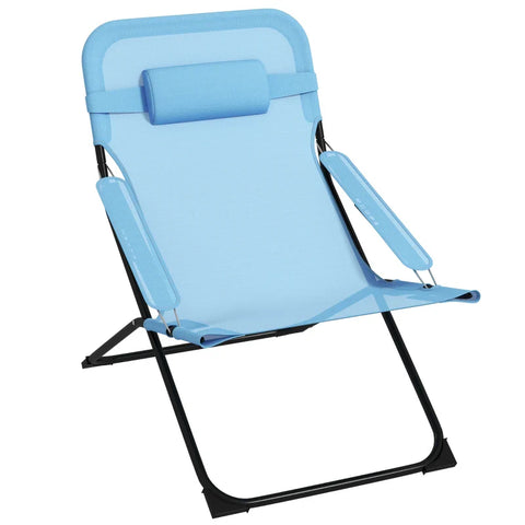 Rootz Garden Chairs - Folding Chair - 4 Level - Adjustable Breathable - Metal Frame - Steel - Polyester - Foam - Black-Blue - 69L x 91W x 96H cm