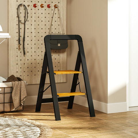 Rootz 2-Step Ladder - Step Stool - Folding Steps - Non-Slip Platform - Metal - 48L x 44.3H cm