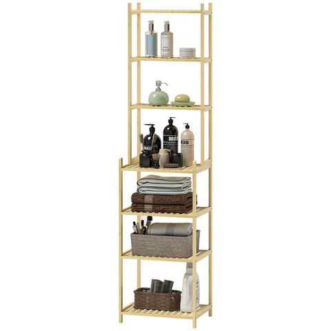 Rootz 7 Level Bathroom Shelf - Bamboo Shelf - Waterproof Storage - Robust Design - 44cm x 33cm x 180cm