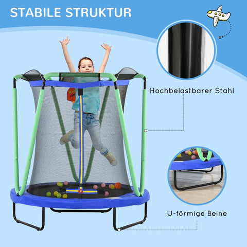 Rootz ZONEKIZ Children's Trampoline with Basketball Hoop - Kids Trampoline - Safety Net - Ultimate Fun - Excellent Stability - Durable Materials - Ø140 x 155H cm - Steel and Plastic