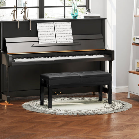 Rootz Piano Bench - Piano Stool - Music Seating - Adjustable Storage - Waterproof Synthetic Leather - 105cm x 37cm x 48-58cm