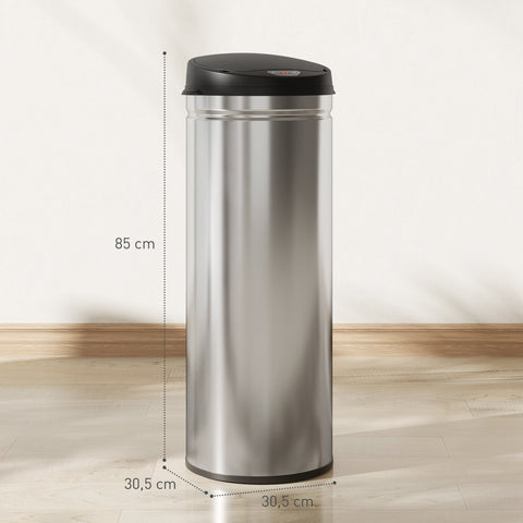 Rootz 50L Sensor Waste Bucket - Touch-Free Bin - Auto-Opening Trash Can - Hygienic & Durable - 30.5cm x 30.85cm - Stainless Steel - Soft-Close - Silver