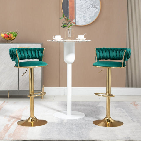 Rootz Adjustable Velvet Bar Stools - Swivel Stools - Ergonomic Seating - Gold Base - 54cm x 48cm x 78cm - Promotes Posture & Comfort