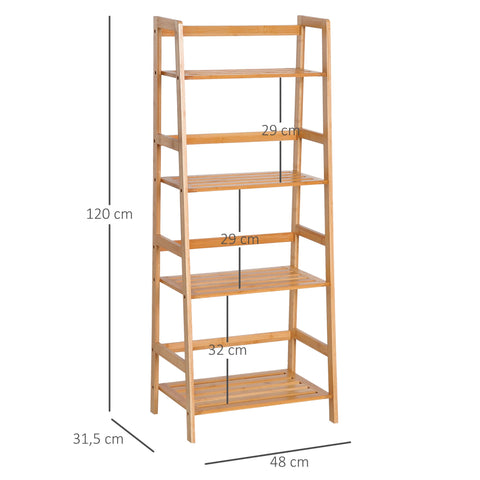 Rootz 4 Level Bamboo Conductor Shelf - Natural Wood Shelf - Durable Organizer - Space Saver - 48L x 31.5B x 120H cm