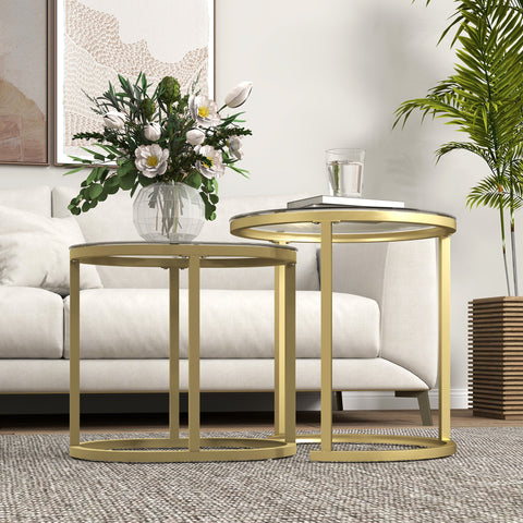 Rootz 2 Piece Set Coffee Table - Oval & Round Coffee Table - Stackable Tables - Space-Saving Design - Ø50 x 50.5h cm, 60l x 36b x 43.5h cm