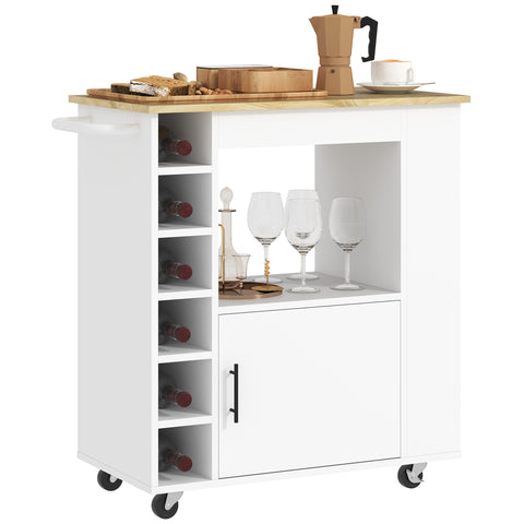 Rootz Kitchen Trolley - Rolling Island - Portable Cart - Wine Racks & Storage - Rubberwood Top - 83L x 40W x 83H cm