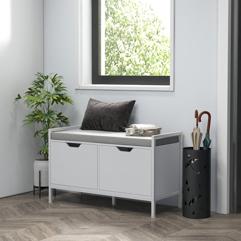 Rootz Shoe Furniture Bench - Shoe Storage Cabinet - Entrance Organizer - Padded Seat - 84L x 35T x 50H cm - White and Grey