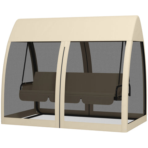 Rootz 3 Seater Patio Swing - Porch Swing with Bed Function - Mosquito-Protected Swing - Steel Frame - 240cm x 140cm x 197cm