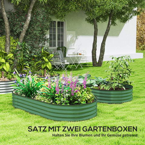 Rootz 2 Set Raised Beds for Garden - Outdoor Planters - Metal Plant Supports - Optimal Root Growth - 181 x 93 x 30 cm, Green Galvanized Steel