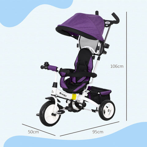 Rootz 6-in-1 Children's Trike - Tricycle - Kids Ride-On - Safety Belt - 95cm x 50cm x 106cm - Purple