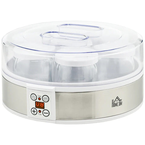 Rootz Yoghurtmaker - Yoghurtmachine - Keukenapparatuur - Inclusief 7 Glazen - RVS - Zilver + Wit - 24 cm x 24 cm x 13 cm
