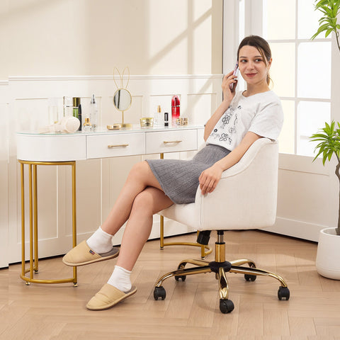 Rootz Upholstered Office Chair - Linen-Look Desk Chair - Height Adjustable - Comfort Seating - 54x52x73-81cm