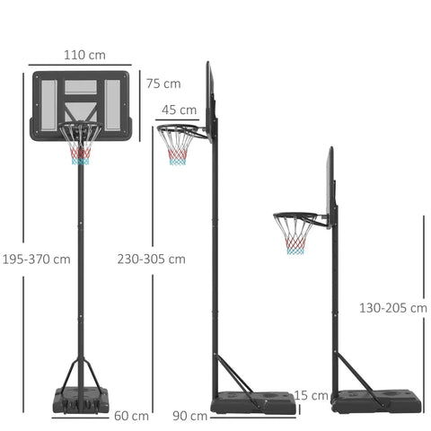 Rootz Basketbalstandaard - In Hoogte Verstelbaar - Met Wielen - Vulbare Basis - Buiten - Binnen - Zwart - 2,30-3,05 m