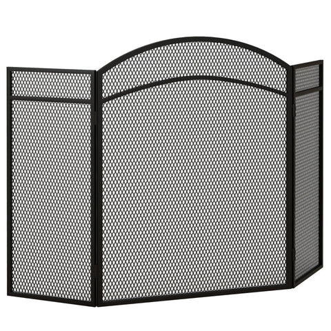 Rootz Fireplace Spark Protection Grille - Herringbone Pattern - Three-Part Folding Design - Coated Metal - 96cm x 60cm x 1cm